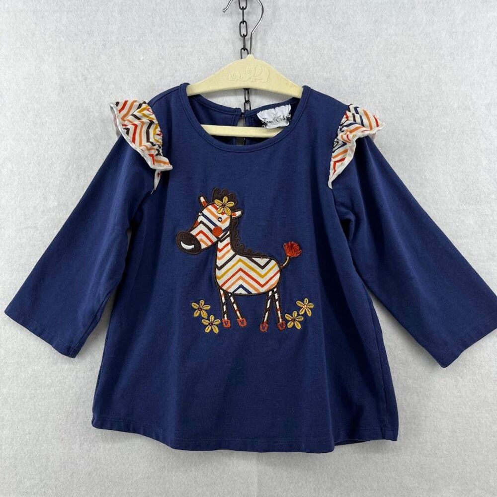 Rare Editons Zebra Applique Top Long Sleeve Navy Girl's Size 6x Style# F416923‎